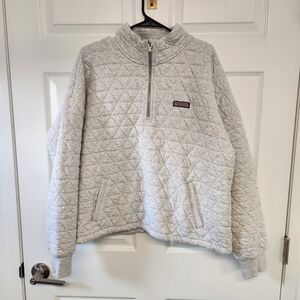 Vineyard Vines Womens Quilted Half-Zip Pullover in Light Heather Gray